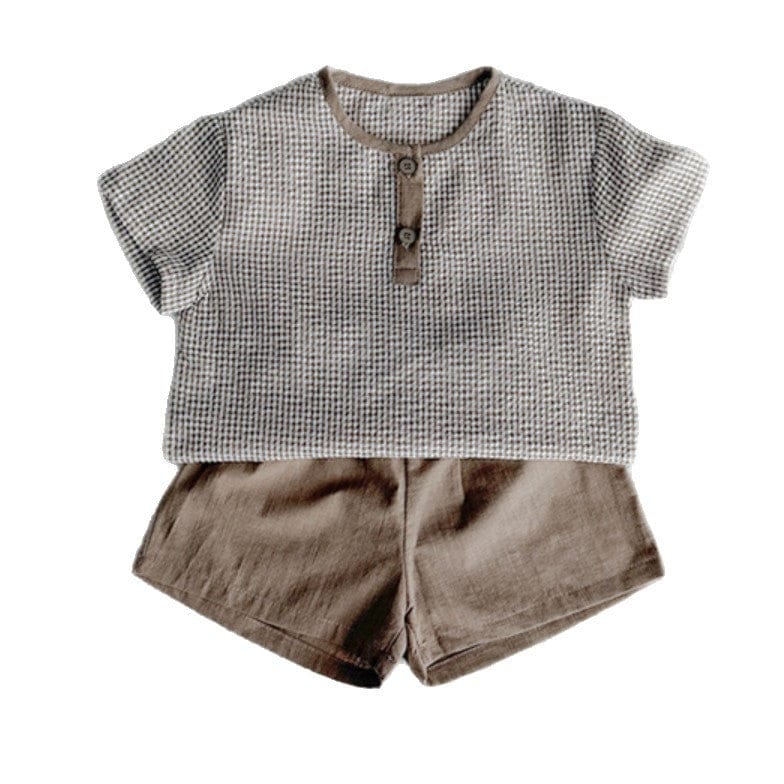 半袖セットアップ ヘンリーネックチェック半袖シャツ+ショートパンツ【mh0009849】