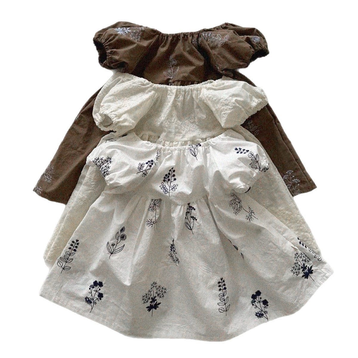 半袖ワンピース フラワー刺繍半袖パフスリーブワンピース【mh0009851】