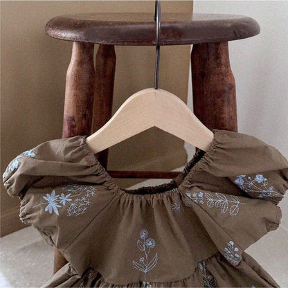 半袖ワンピース フラワー刺繍半袖パフスリーブワンピース【mh0009851】