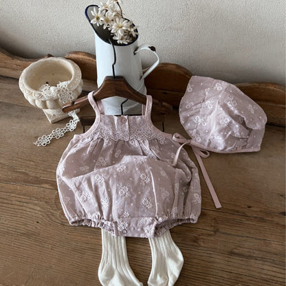 ノースリーブロンパース フラワー刺繍レースキャミソールロンパース【mh0009852】