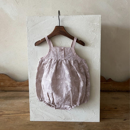 ノースリーブロンパース フラワー刺繍レースキャミソールロンパース【mh0009852】