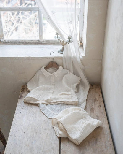 半袖セットアップ シンプルコットン半袖シャツ+ショートパンツ【mh0009984】