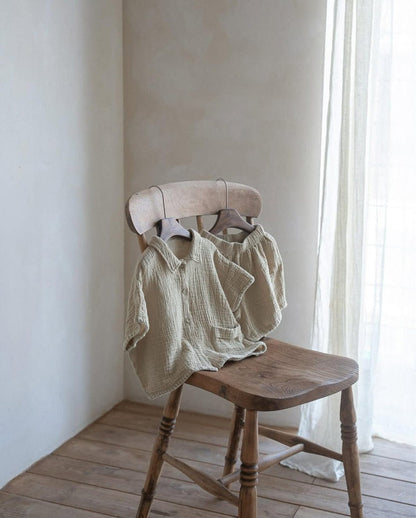 半袖セットアップ シンプルコットン半袖シャツ+ショートパンツ【mh0009984】