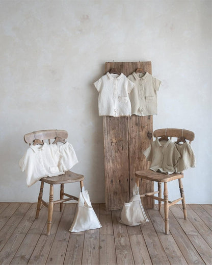 半袖セットアップ シンプルコットン半袖シャツ+ショートパンツ【mh0009984】