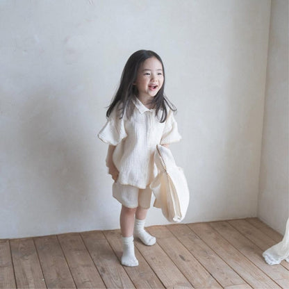 半袖セットアップ シンプルコットン半袖シャツ+ショートパンツ【mh0009984】