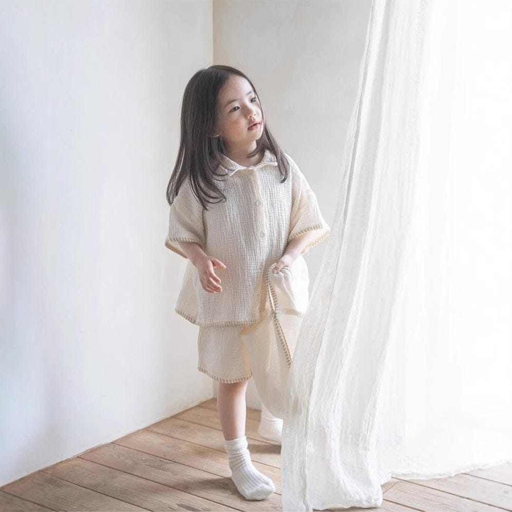 半袖セットアップ シンプルコットン半袖シャツ+ショートパンツ【mh0009984】