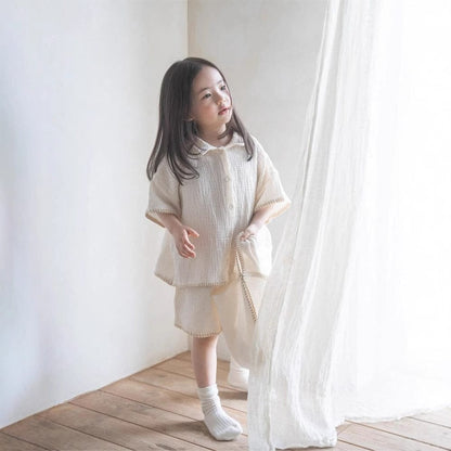 半袖セットアップ シンプルコットン半袖シャツ+ショートパンツ【mh0009984】