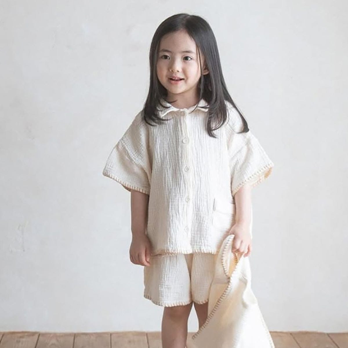 半袖セットアップ シンプルコットン半袖シャツ+ショートパンツ【mh0009984】