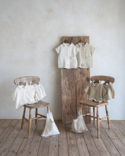 半袖ロンパース シンプルコットン半袖シャツショートジャンプスーツ【mh0009985】