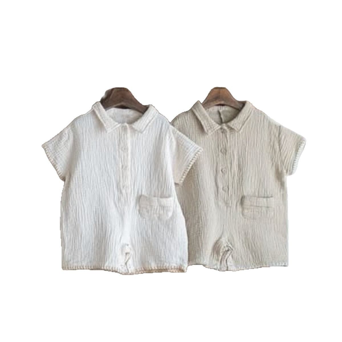 半袖ロンパース シンプルコットン半袖シャツショートジャンプスーツ【mh0009985】