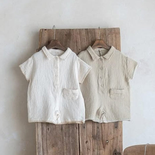 半袖ロンパース シンプルコットン半袖シャツショートジャンプスーツ【mh0009985】