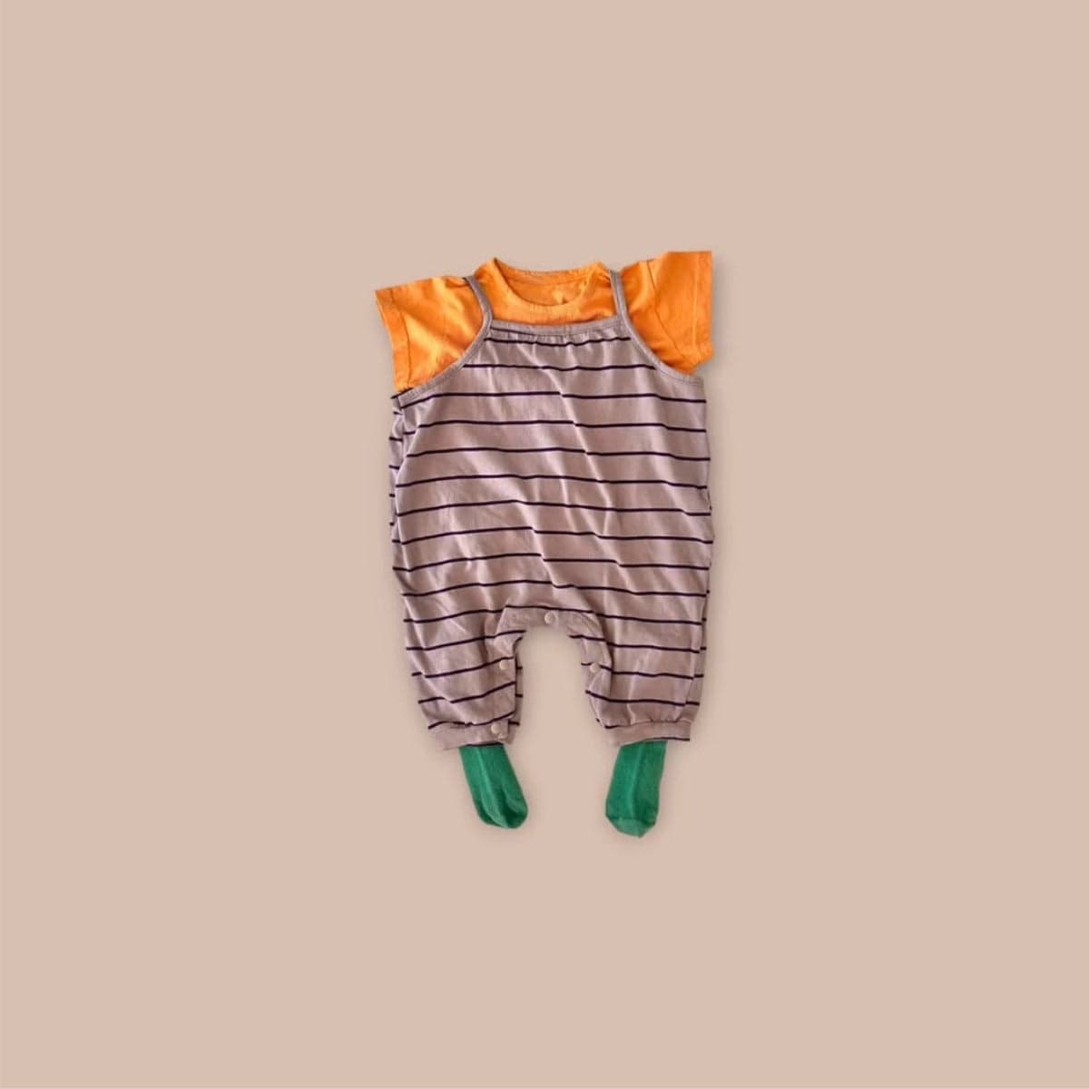 ノースリーブロンパース ボーダーキャミソールロンパース【mh0009987】