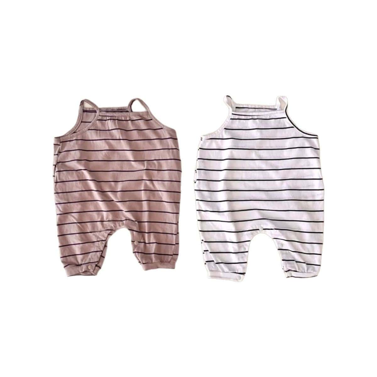 ノースリーブロンパース ボーダーキャミソールロンパース【mh0009987】