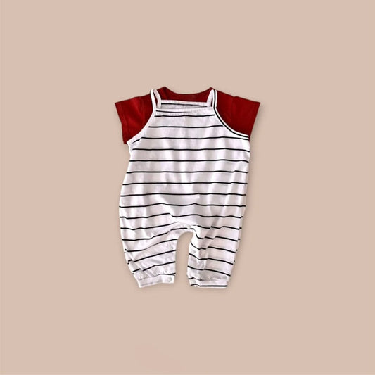 ノースリーブロンパース ボーダーキャミソールロンパース【mh0009987】