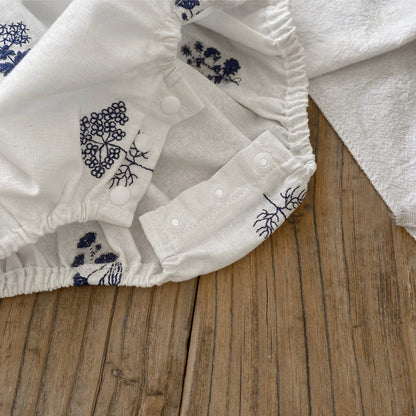 半袖ロンパース フラワー刺繍半袖パフスリーブロンパース【mh0009989】