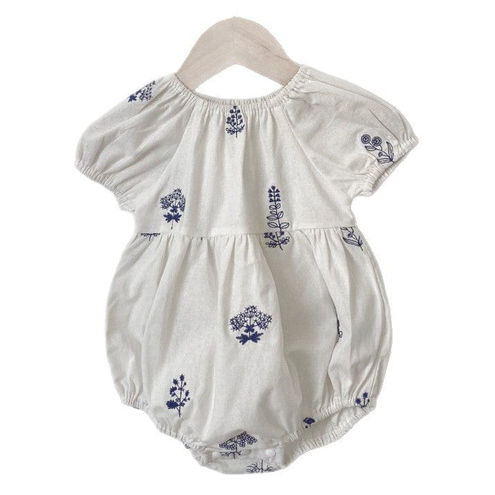 半袖ロンパース フラワー刺繍半袖パフスリーブロンパース【mh0009989】