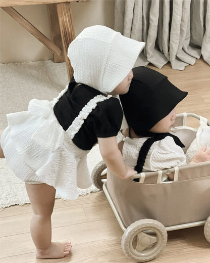 ブルマパンツ フリルショルダースカートサスペンダーブルマパンツ+ボンネット帽子セット【mh0009990】