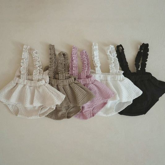 ブルマパンツ フリルショルダースカートサスペンダーブルマパンツ+ボンネット帽子セット【mh0009990】