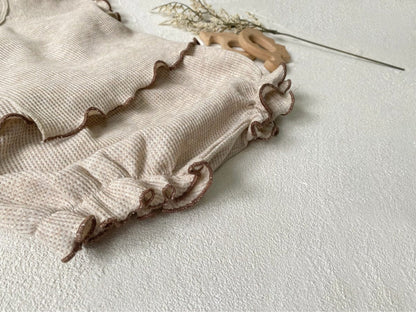 半袖セットアップ メロウフリルワッフル半袖肌着+ハイウエストパンツ/とんがりキャップ帽子【mh0009992】