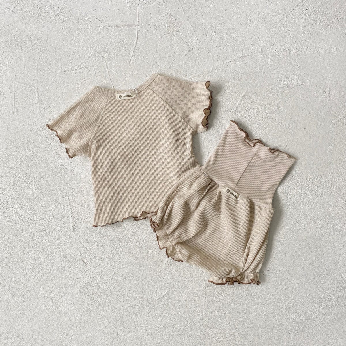 半袖セットアップ メロウフリルワッフル半袖肌着+ハイウエストパンツ/とんがりキャップ帽子【mh0009992】