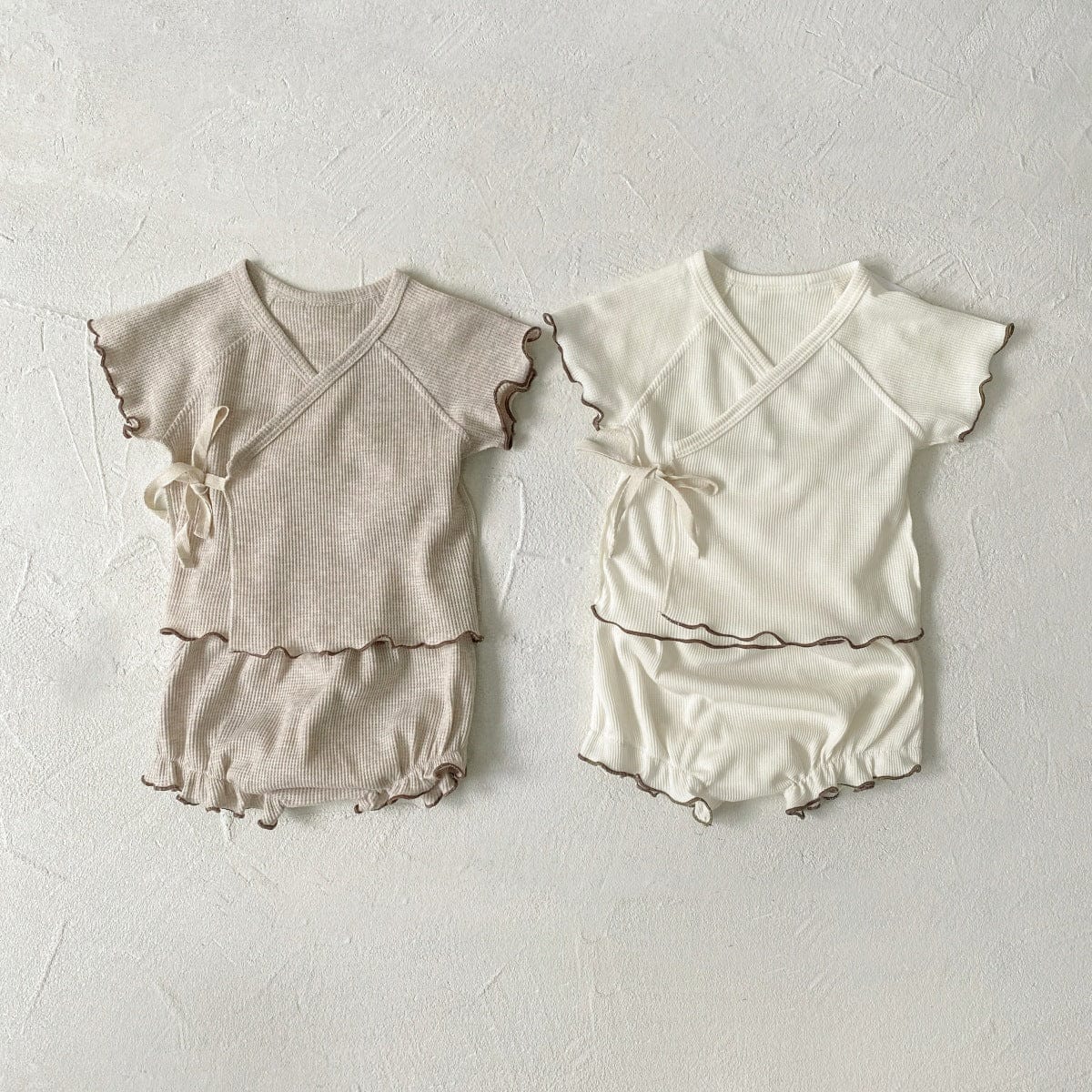 半袖セットアップ メロウフリルワッフル半袖肌着+ハイウエストパンツ/とんがりキャップ帽子【mh0009992】