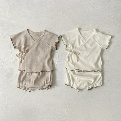 半袖セットアップ メロウフリルワッフル半袖肌着+ハイウエストパンツ/とんがりキャップ帽子【mh0009992】