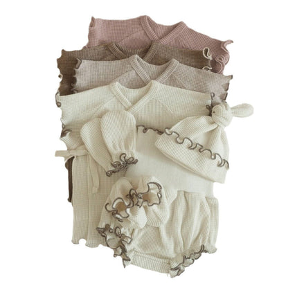 半袖セットアップ メロウフリルワッフル半袖肌着+ハイウエストパンツ/とんがりキャップ帽子【mh0009992】