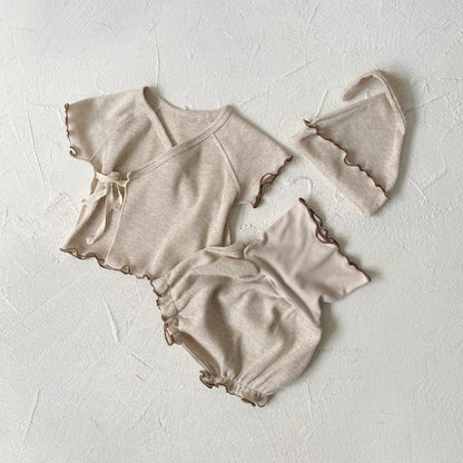 半袖セットアップ メロウフリルワッフル半袖肌着+ハイウエストパンツ/とんがりキャップ帽子【mh0009992】