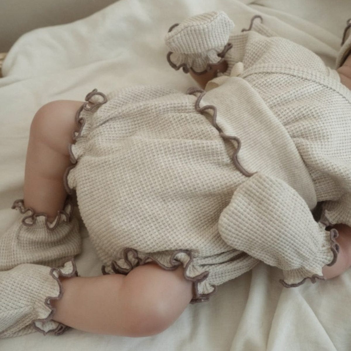 半袖セットアップ メロウフリルワッフル半袖肌着+ハイウエストパンツ/とんがりキャップ帽子【mh0009992】