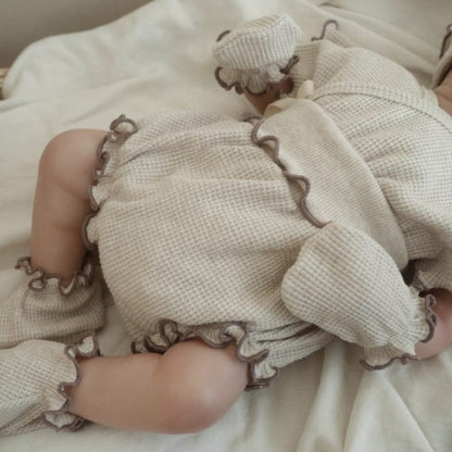 半袖セットアップ メロウフリルワッフル半袖肌着+ハイウエストパンツ/とんがりキャップ帽子【mh0009992】