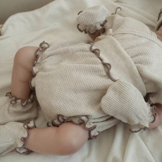 半袖セットアップ メロウフリルワッフル半袖肌着+ハイウエストパンツ/とんがりキャップ帽子【mh0009992】