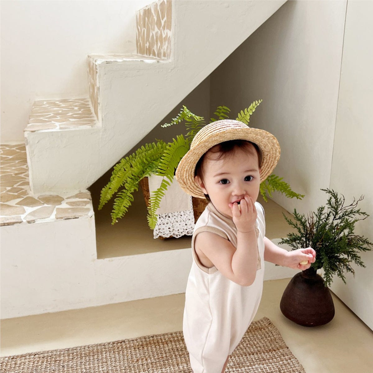 ノースリーブロンパース ヘンリーネックノースリーブジャンプスーツ【mh0009994】