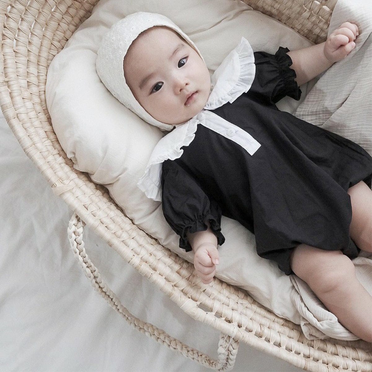 半袖ロンパース ビッグフリル襟半袖パフスリーブロンパース【mh0009996】