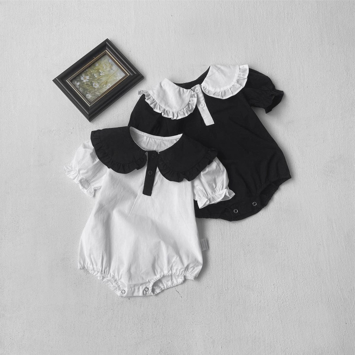 半袖ロンパース ビッグフリル襟半袖パフスリーブロンパース【mh0009996】