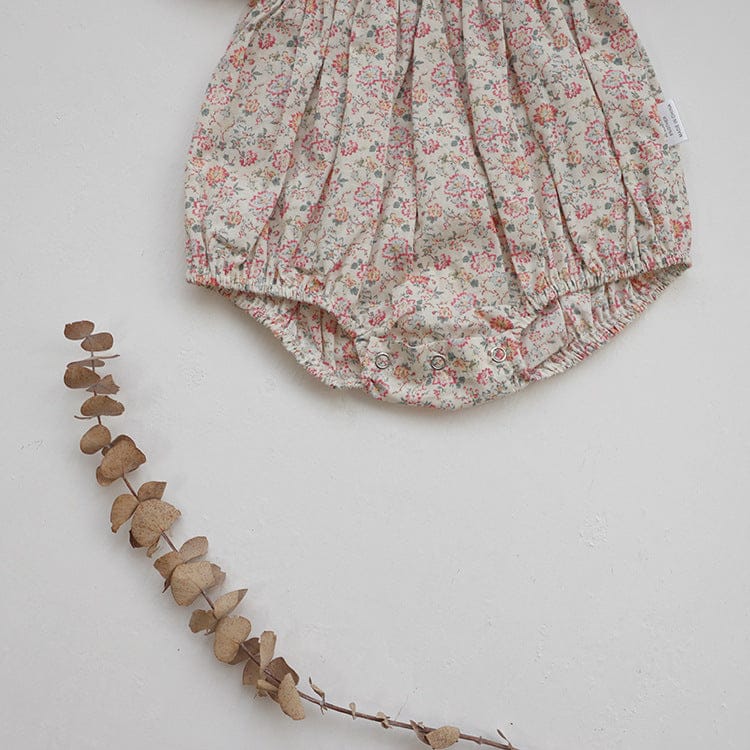 半袖ロンパース フラワー刺繍丸襟花柄プリント半袖ロンパース【mh0010003】