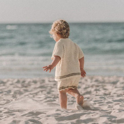 半袖セットアップ ざっくりレースニット半袖シャツ+ショートパンツ【mh0010004】