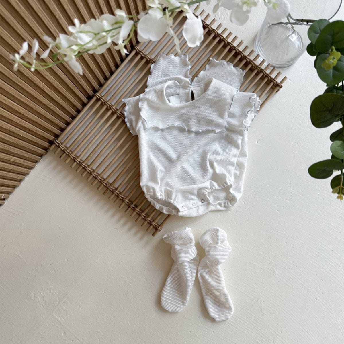 半袖ロンパース メロフリルショールカラー半袖ロンパース【mh0010005】