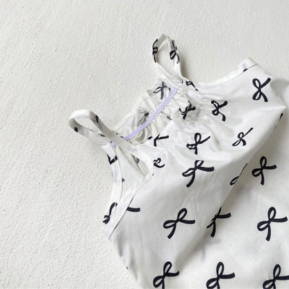 ノースリーブジャンプスーツ リボンプリントキャミソールジャンプスーツ+チューリップハット帽子セット【mh0010006】