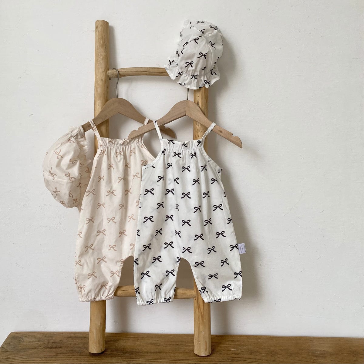 ノースリーブジャンプスーツ リボンプリントキャミソールジャンプスーツ+チューリップハット帽子セット【mh0010006】