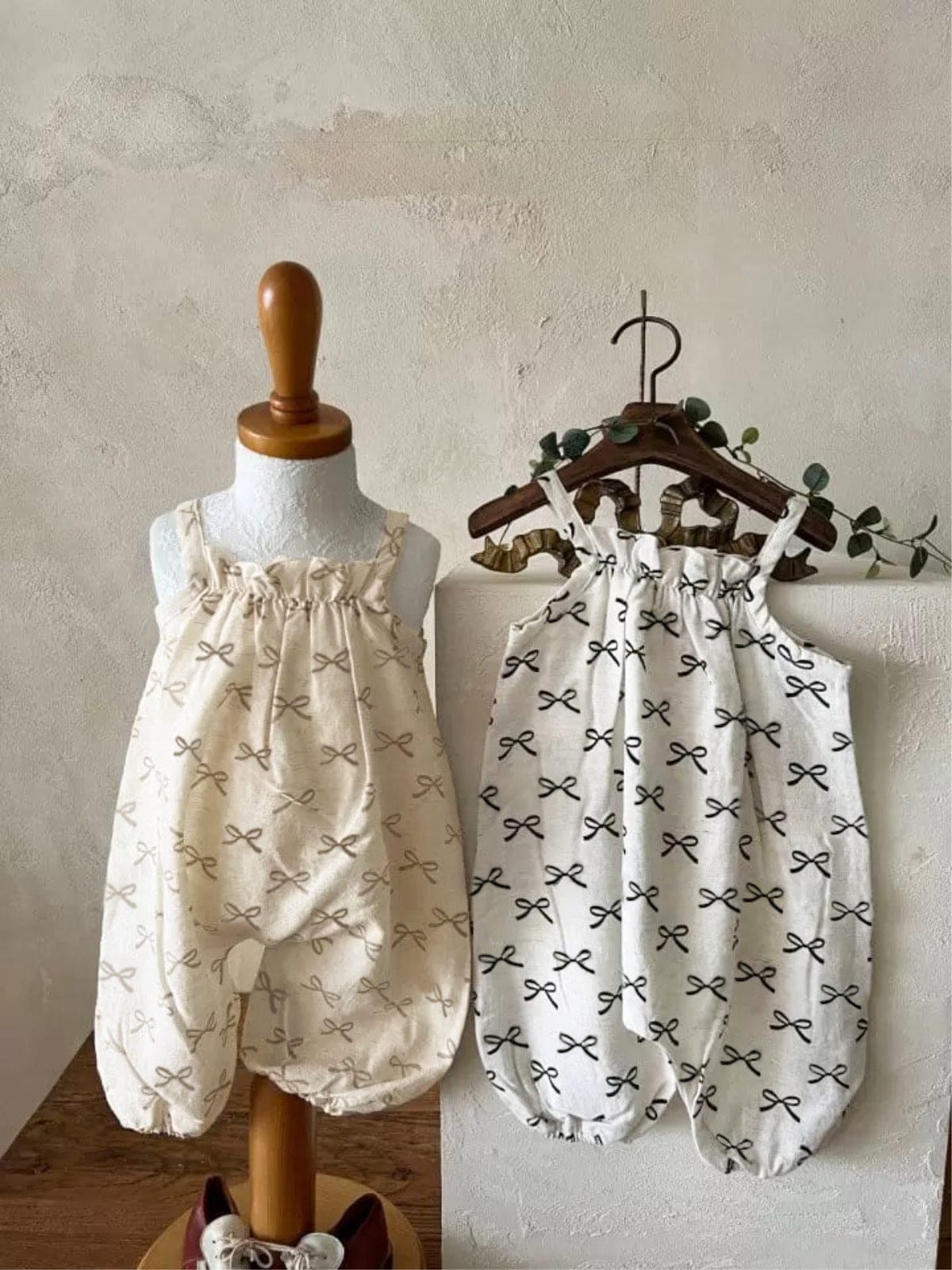 ノースリーブジャンプスーツ リボンプリントキャミソールジャンプスーツ+チューリップハット帽子セット【mh0010006】