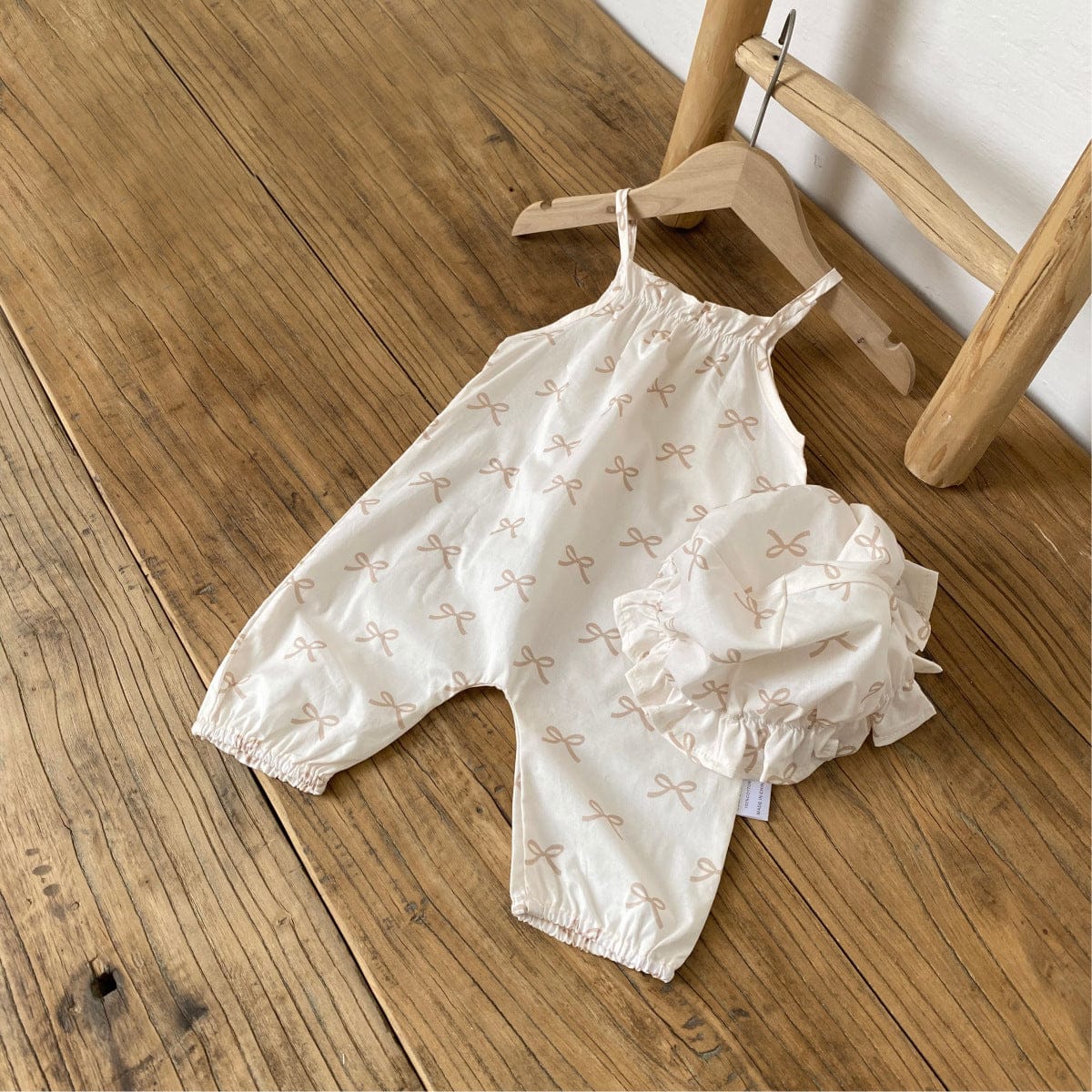 ノースリーブジャンプスーツ リボンプリントキャミソールジャンプスーツ+チューリップハット帽子セット【mh0010006】