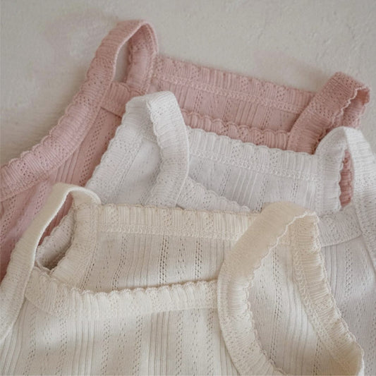 ノースリーブロンパース レースニットシンプルキャミソールボディスーツ【mh0010204】