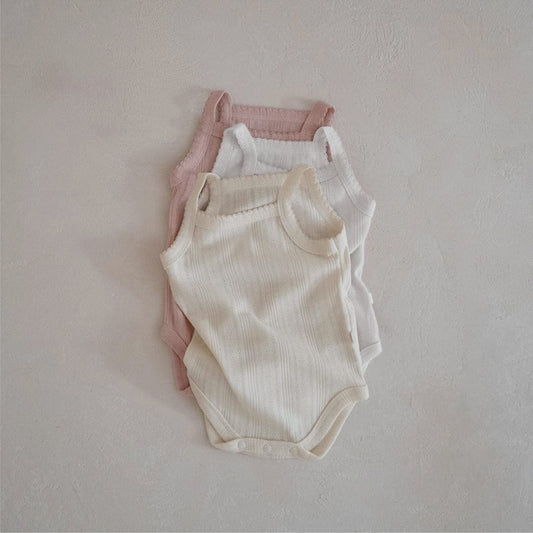 ノースリーブロンパース レースニットシンプルキャミソールボディスーツ【mh0010204】