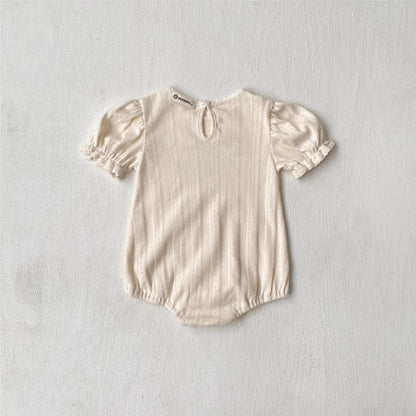 半袖ロンパース レースニット半袖パフスリーブロンパース【mh0010205】