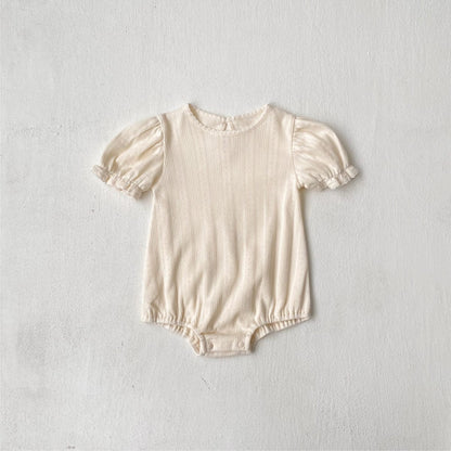 半袖ロンパース レースニット半袖パフスリーブロンパース【mh0010205】