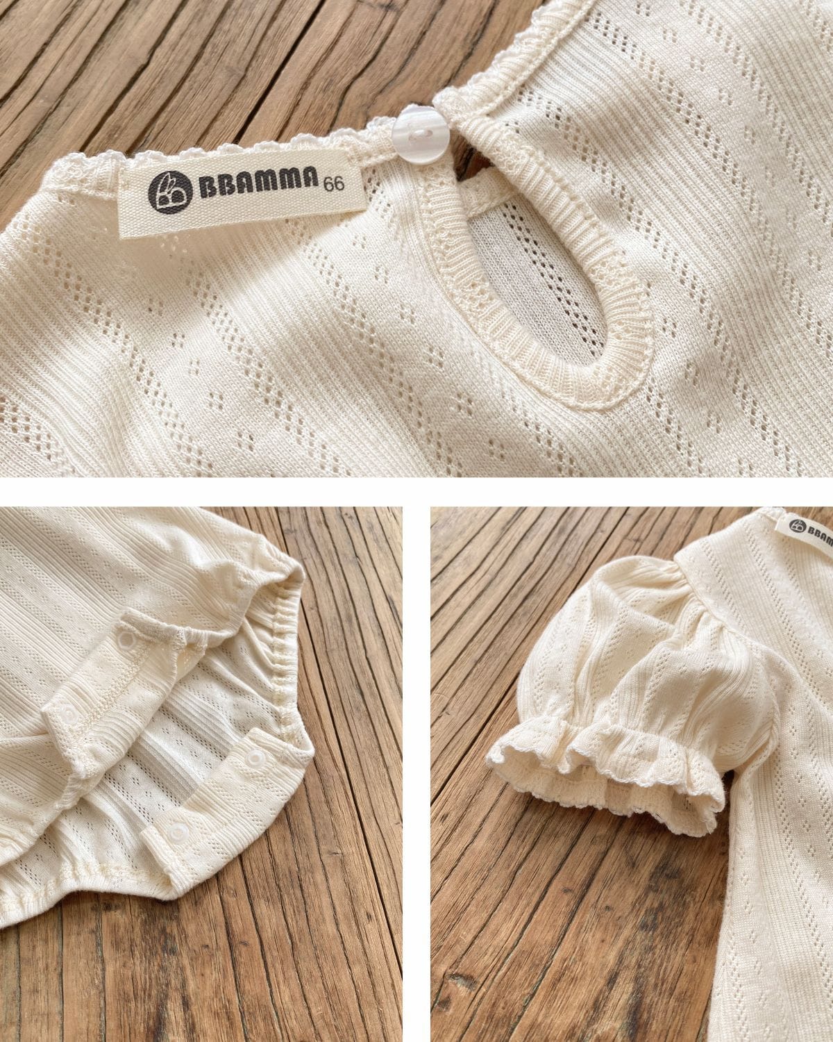 半袖ロンパース レースニット半袖パフスリーブロンパース【mh0010205】