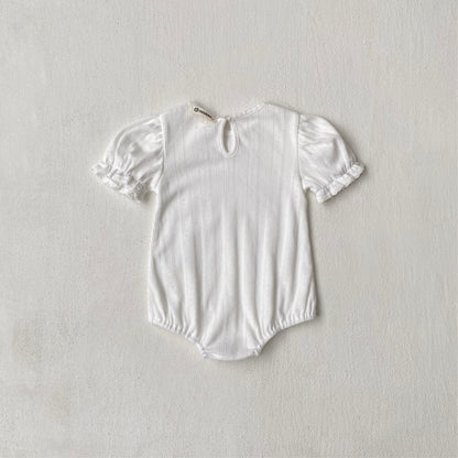 半袖ロンパース レースニット半袖パフスリーブロンパース【mh0010205】