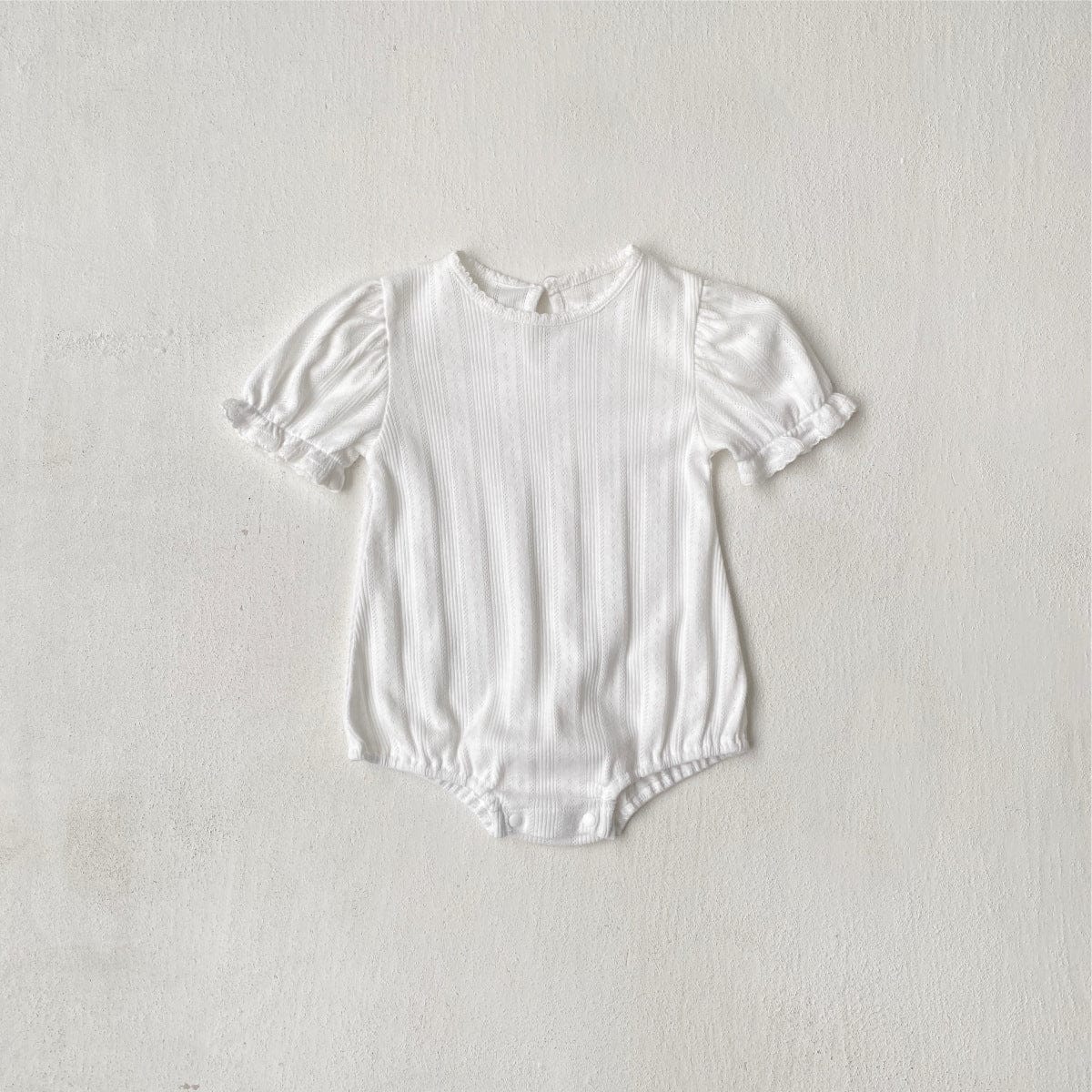 半袖ロンパース レースニット半袖パフスリーブロンパース【mh0010205】