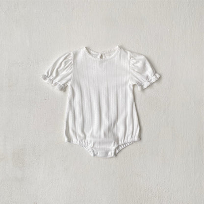 半袖ロンパース レースニット半袖パフスリーブロンパース【mh0010205】