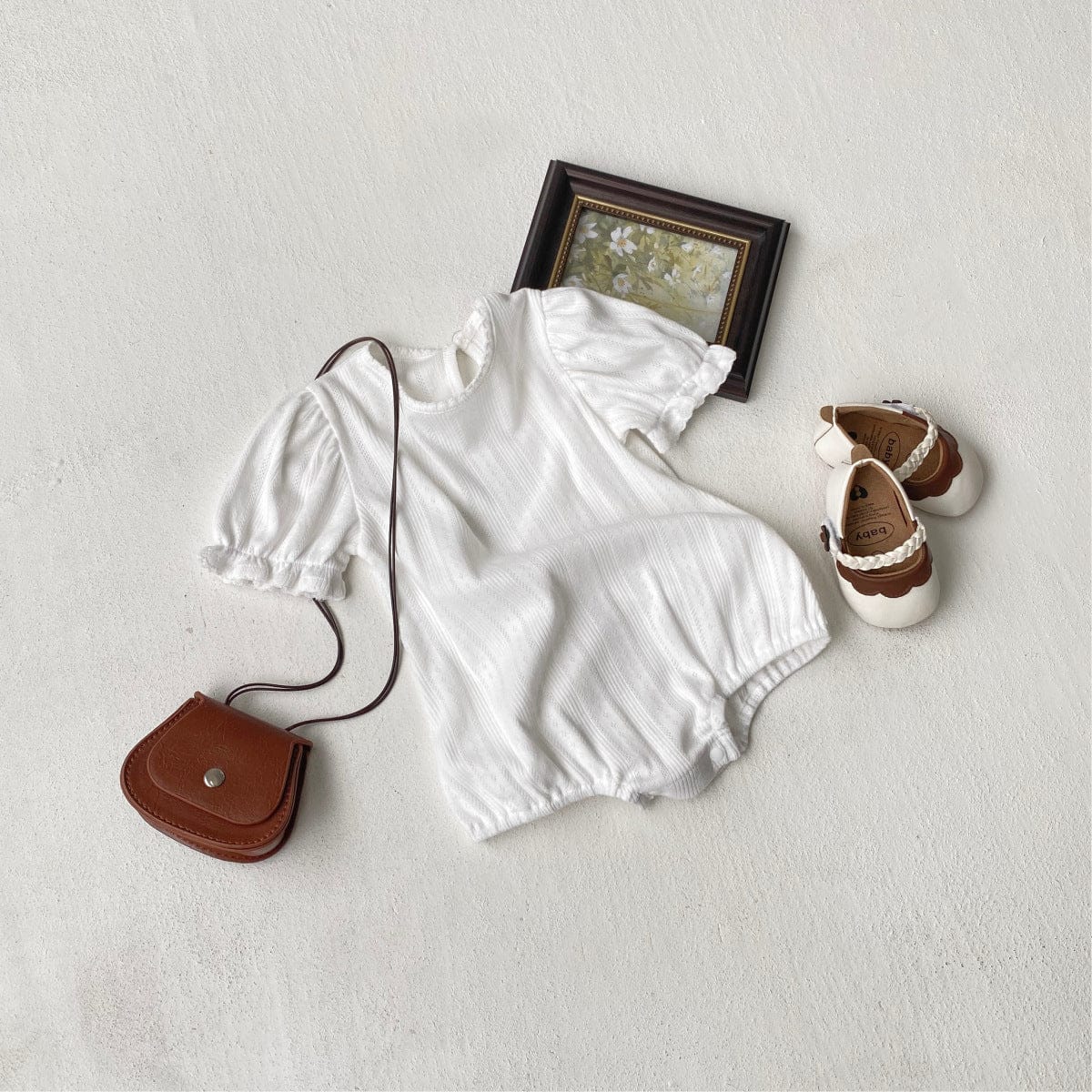 半袖ロンパース レースニット半袖パフスリーブロンパース【mh0010205】